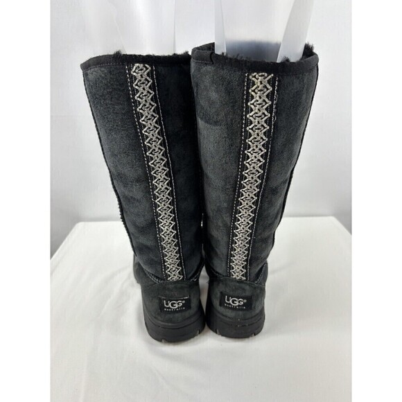 Ugg Ultimate Tall Braid 5340 Boots Size 5 Wide Black Suede Calf Height Sheepskin - Picture 4 of 15